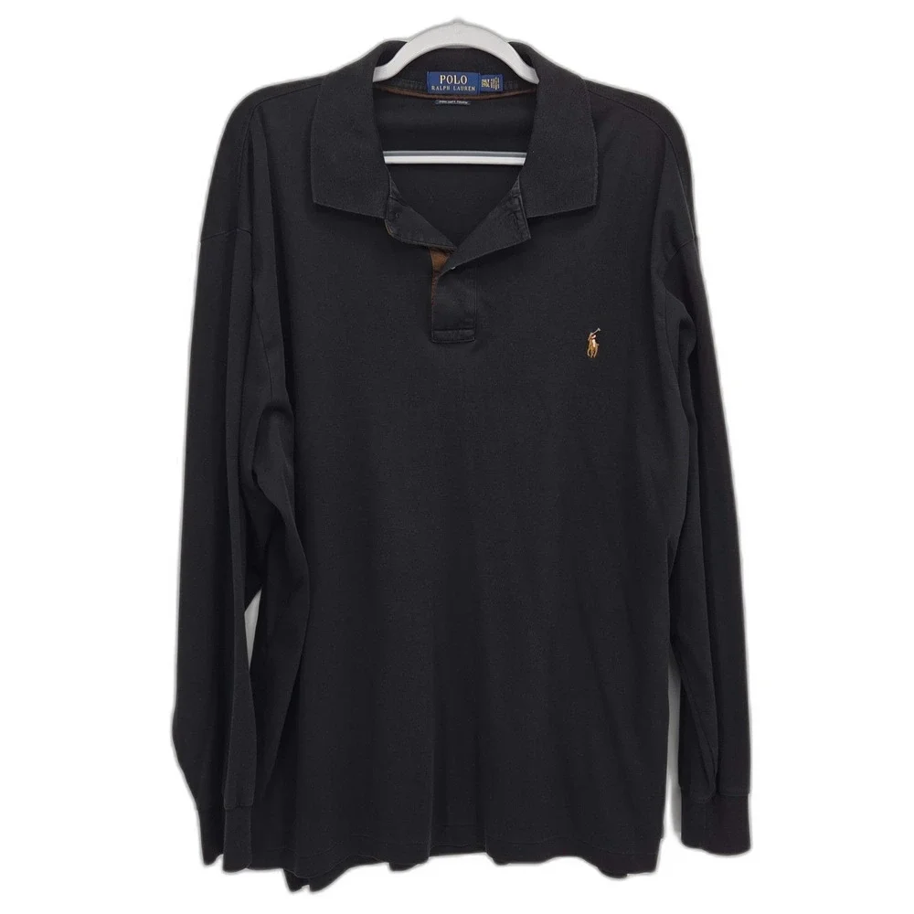 Polo Ralph Lauren Polo Shirt Mens 2XLT Black Pima Cotton Soft Touch Long Sleeve